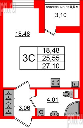 Квартира в ЖК «Город звёзд», студия, 25.55 м², 2 этаж