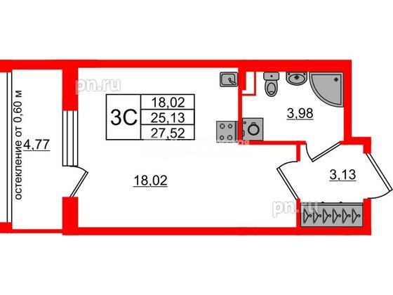 Квартира в ЖК Univer City, студия, 25.13 м², 1 этаж