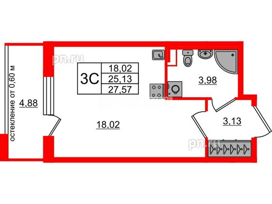 Квартира в ЖК Univer City, студия, 25.13 м², 1 этаж
