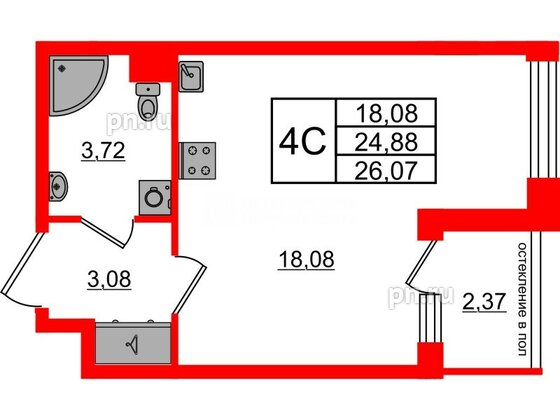 Квартира в ЖК Univer City, студия, 24.88 м², 1 этаж