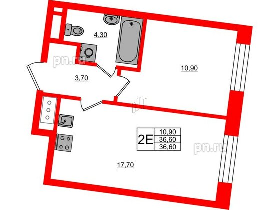 Квартира в ЖК Большая Охта, 1 комнатная, 36.6 м², 3 этаж