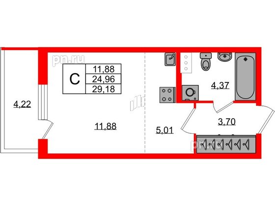 Квартира в ЖК ЯСНО.ЯНИНО, студия, 24.96 м², 1 этаж