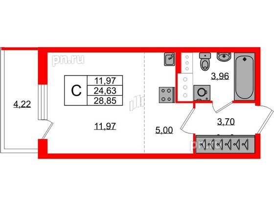 Квартира в ЖК ЯСНО.ЯНИНО, студия, 24.63 м², 2 этаж