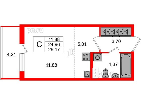 Квартира в ЖК ЯСНО.ЯНИНО, студия, 24.96 м², 1 этаж