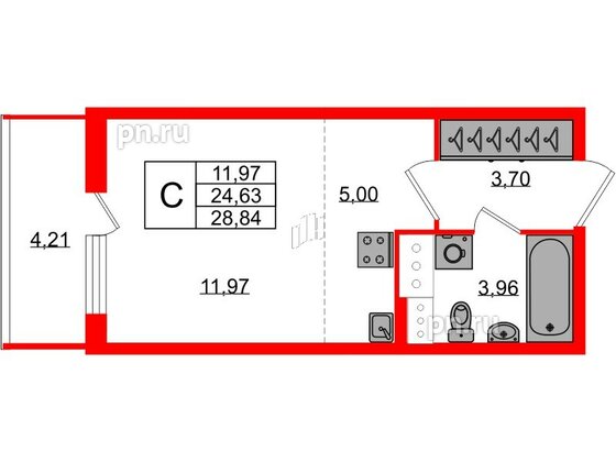 Квартира в ЖК ЯСНО.ЯНИНО, студия, 24.63 м², 3 этаж