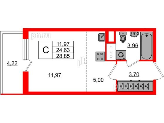 Квартира в ЖК ЯСНО.ЯНИНО, студия, 24.63 м², 2 этаж