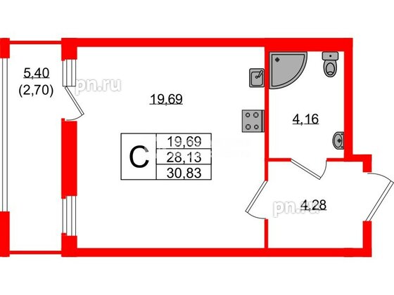 Квартира в ЖК Южная Нева, студия, 30.83 м², 10 этаж