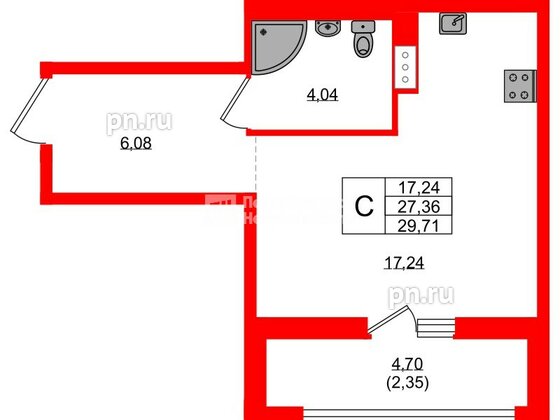 Квартира в ЖК Южная Нева, студия, 29.71 м², 8 этаж