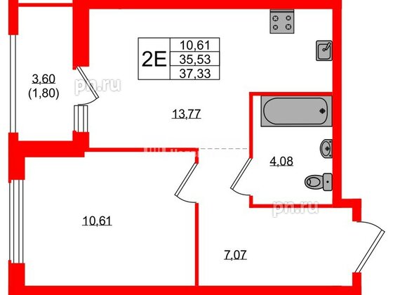 Квартира в ЖК Южная Нева, 1 комнатная, 37.33 м², 13 этаж