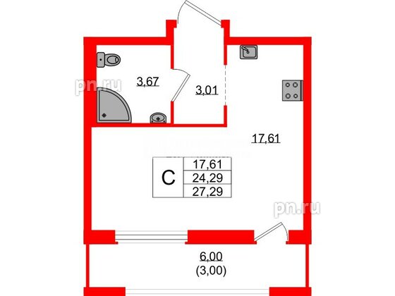 Квартира в ЖК Южная Нева, студия, 27.29 м², 10 этаж