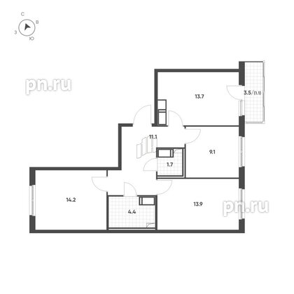Квартира в ЖК Клюква.Парк, 3 комнатная, 69.2 м², 9 этаж