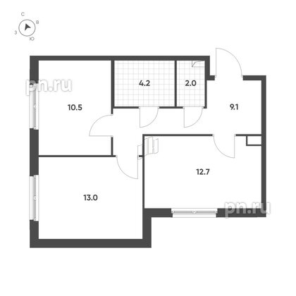 Квартира в ЖК Клюква.Парк, 2 комнатная, 51.5 м², 2 этаж