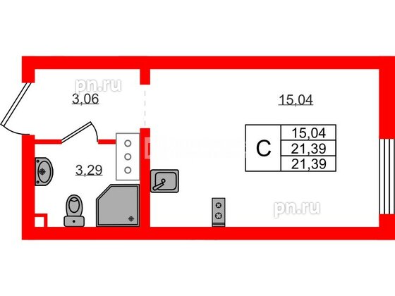Квартира в ЖК «Морская миля», студия, 21.39 м², 18 этаж