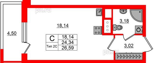 Квартира в ЖК «Сэтл Ривьера», студия, 24.34 м², 5 этаж