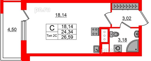 Квартира в ЖК «Сэтл Ривьера», студия, 24.34 м², 10 этаж