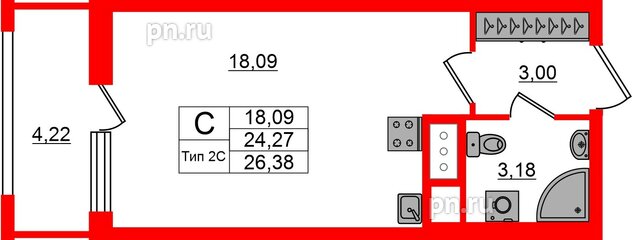 Квартира в ЖК «Сэтл Ривьера», студия, 24.27 м², 10 этаж