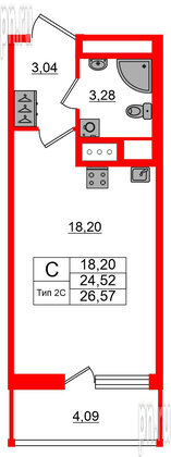 Квартира в ЖК Setl Ривьера, студия, 24.52 м², 11 этаж