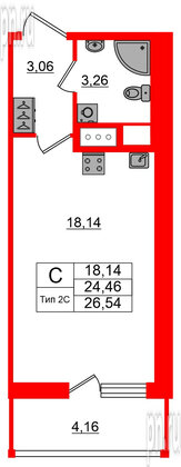 Квартира в ЖК Setl Ривьера, студия, 24.46 м², 15 этаж