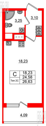 Квартира в ЖК Setl Ривьера, студия, 24.58 м², 13 этаж