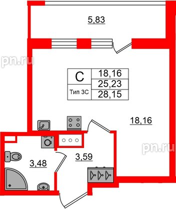 Квартира в ЖК «Сэтл Ривьера», студия, 25.23 м², 13 этаж