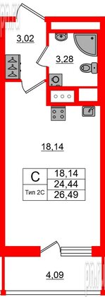 Квартира в ЖК «Сэтл Ривьера», студия, 24.44 м², 11 этаж