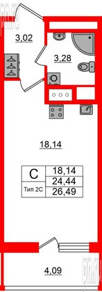 Квартира в ЖК «Сэтл Ривьера», студия, 24.44 м², 17 этаж