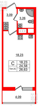 Квартира в ЖК Setl Ривьера, студия, 24.58 м², 13 этаж
