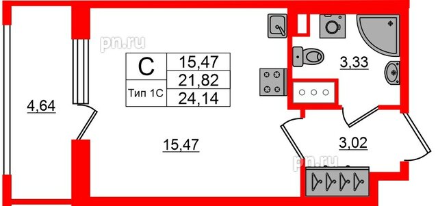 Квартира в ЖК «Сэтл Ривьера», студия, 21.82 м², 13 этаж