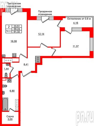 Квартира в ЖК «Сэтл Ривьера», 2 комнатная, 59.24 м², 12 этаж