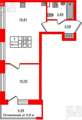 Квартира в ЖК «Сэтл Ривьера», 1 комнатная, 35.57 м², 1 этаж