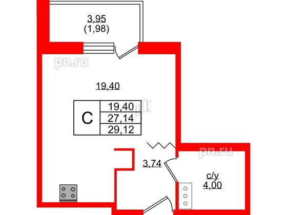 Квартира в ЖК Квартал Уютный, студия, 29.12 м², 5 этаж