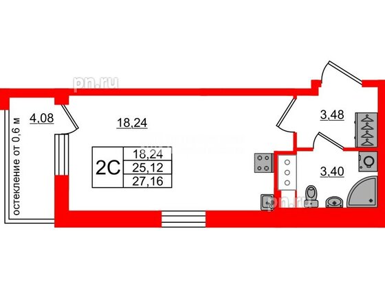 Квартира в ЖК «Город звёзд», студия, 25.12 м², 15 этаж