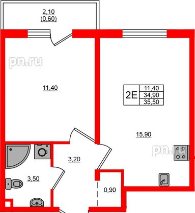 Квартира в ЖК Дыбенко Парк, 1 комнатная, 35.5 м², 17 этаж
