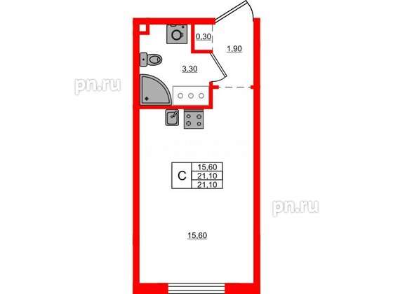 Квартира в ЖК Дыбенко Парк, студия, 21.1 м², 7 этаж