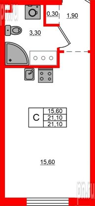 Квартира в ЖК Дыбенко Парк, студия, 21.1 м², 8 этаж