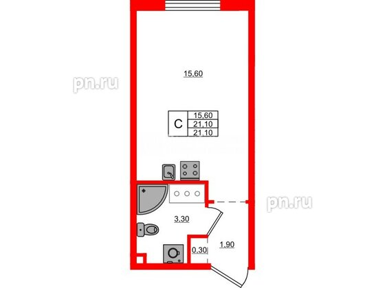 Квартира в ЖК Дыбенко Парк, студия, 21.1 м², 6 этаж