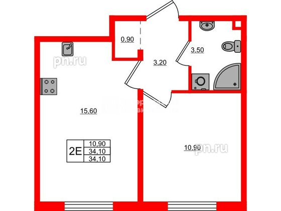 Квартира в ЖК Дыбенко Парк, 1 комнатная, 34.1 м², 18 этаж