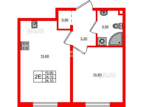 Квартира в ЖК Дыбенко Парк, 1 комнатная, 34.1 м², 2 этаж