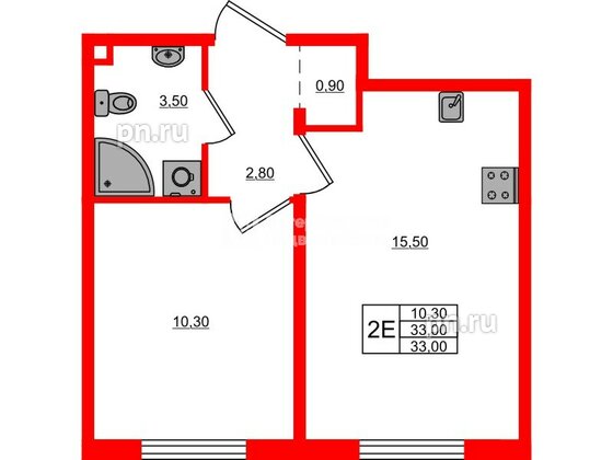 Квартира в ЖК Дыбенко Парк, 1 комнатная, 33 м², 3 этаж