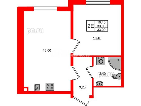 Квартира в ЖК Дыбенко Парк, 1 комнатная, 33 м², 22 этаж