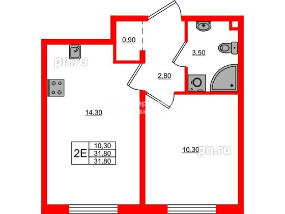 Квартира в ЖК Дыбенко Парк, 1 комнатная, 31.8 м², 17 этаж