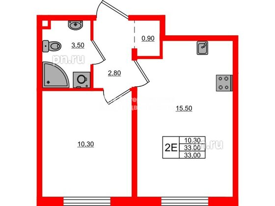 Квартира в ЖК Дыбенко Парк, 1 комнатная, 33 м², 22 этаж