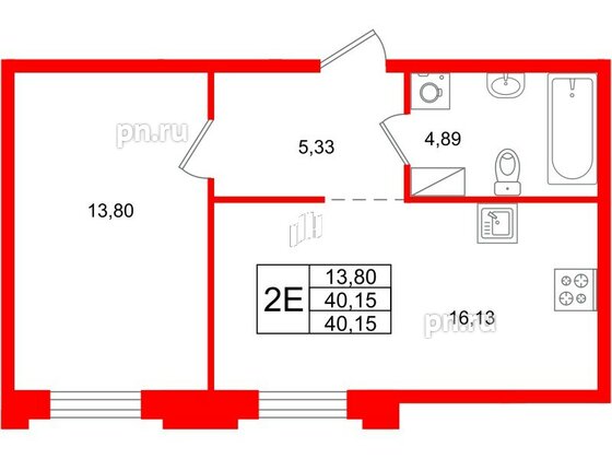 Квартира в ЖК ID Петроградская, 1 комнатная, 40.15 м², 5 этаж