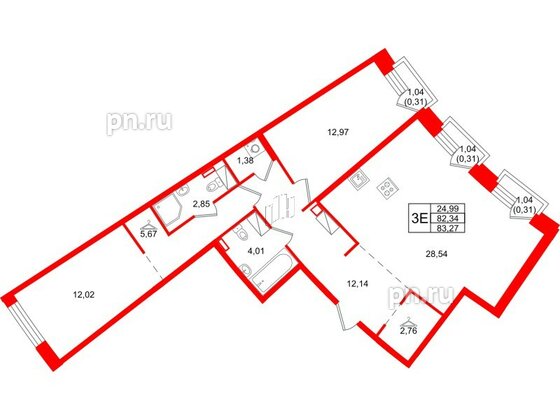 Квартира в ЖК Айди Петроградская, 2 комнатная, 83.27 м², 3 этаж