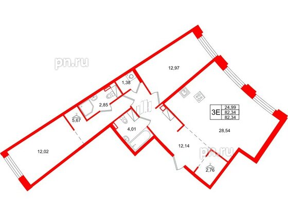 Квартира в ЖК Айди Петроградская, 2 комнатная, 82.34 м², 5 этаж