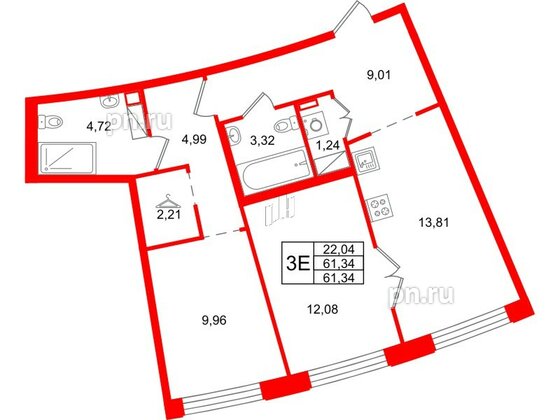 Квартира в ЖК Айди Петроградская, 2 комнатная, 61.34 м², 6 этаж