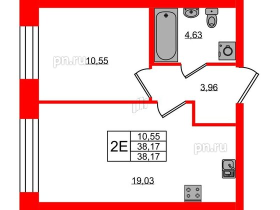 Квартира в ЖК NEWПИТЕР, 1 комнатная, 38.17 м², 2 этаж