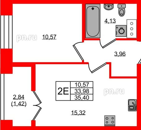 Квартира в ЖК NEWПИТЕР, 1 комнатная, 35.4 м², 7 этаж