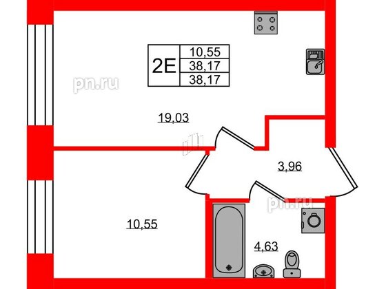 Квартира в ЖК NEWПИТЕР, 1 комнатная, 38.17 м², 2 этаж