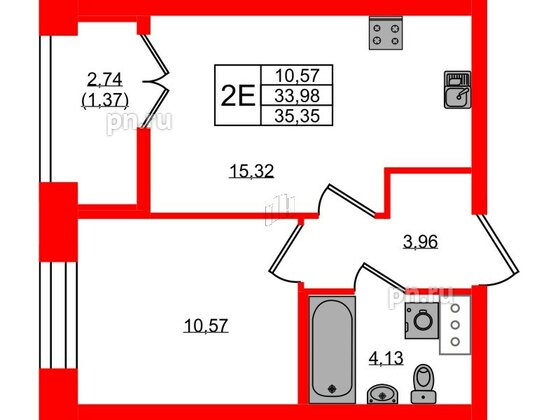 Квартира в ЖК NEWПИТЕР, 1 комнатная, 35.35 м², 7 этаж